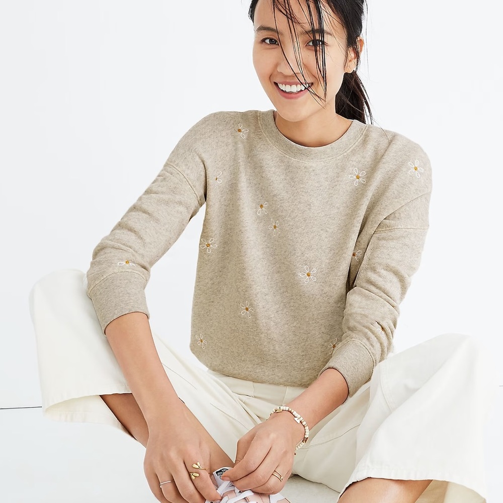 Madewell Women Daisy Embroidered Mainstay Sweatshirt xxs